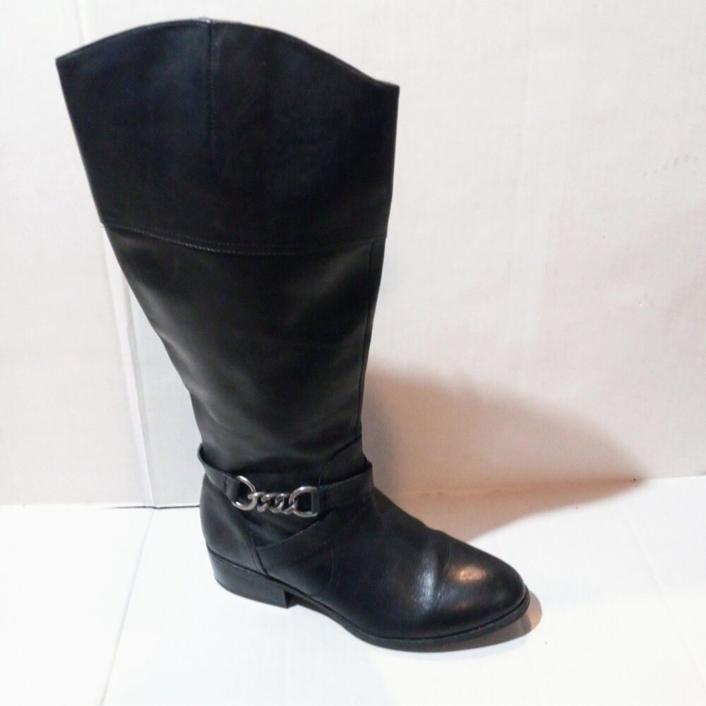 Lauren Ralph Lauren Menna Leather Riding Boots-Size 7.5B-Full Zip-Chain Detail